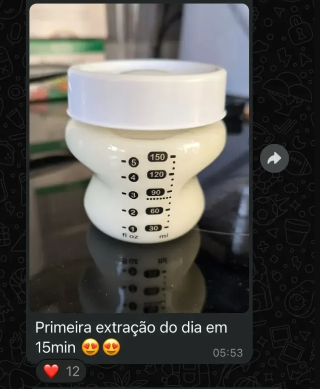 Print de aluna comemorando resultado da amamentação
